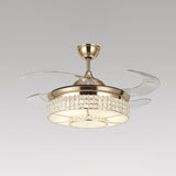 16" W Drum Living Room Hanging Fan Light Beveled Crystal LED Minimalist Semi Flush Lamp in Gold with 4 Blades Clearhalo 'Ceiling Fans with Lights' 'Ceiling Fans' 'Modern Ceiling Fans' 'Modern' Lighting' 1725090