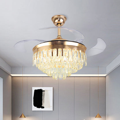Cascading Ceiling Fan Lighting Simple Crystal Rectangle Great Room 19" W LED Semi Flush in Gold with 4-Blade Gold B Clearhalo 'Ceiling Fans with Lights' 'Ceiling Fans' 'Modern Ceiling Fans' 'Modern' Lighting' 1725105