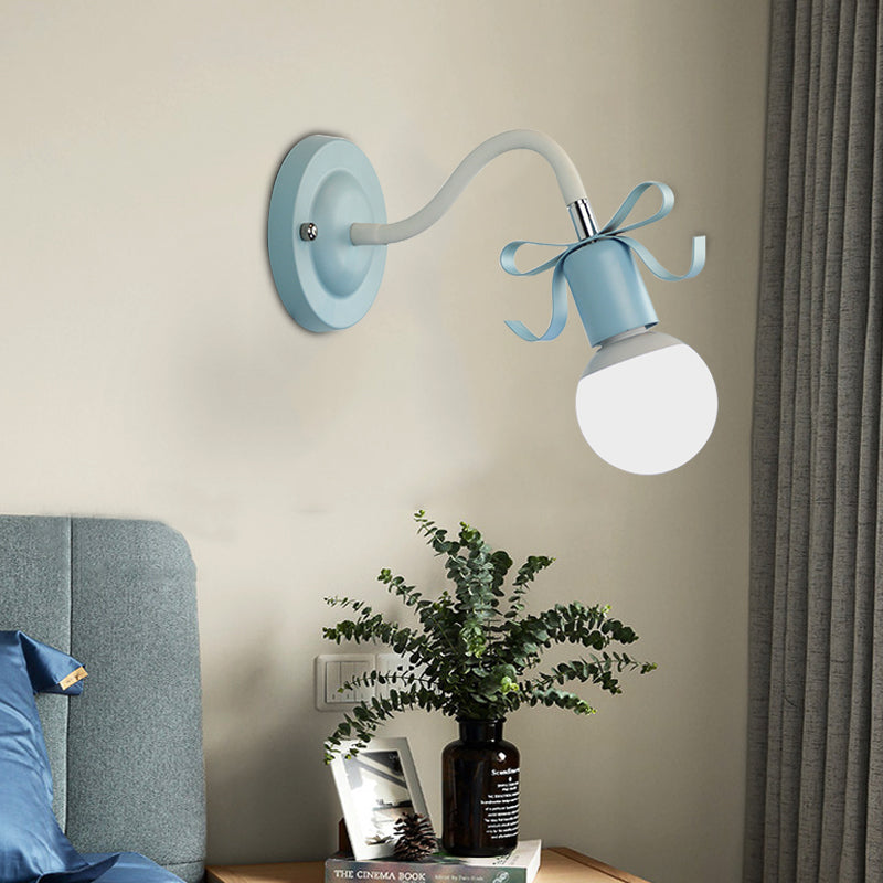 Metal Bare Bulb Wall Light with Bow Single Head Nordic Style Wall Lamp for Kindergarten Blue Clearhalo 'Wall Lamps & Sconces' 'Wall Lights' Lighting' 172511