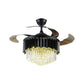 4 Blades Modernism LED Pendant Fan Lamp Black Tiered Semi Flush Mount Light with Crystal Prisms Shade, 19" W Clearhalo 'Ceiling Fans with Lights' 'Ceiling Fans' 'Modern Ceiling Fans' 'Modern' Lighting' 1725121
