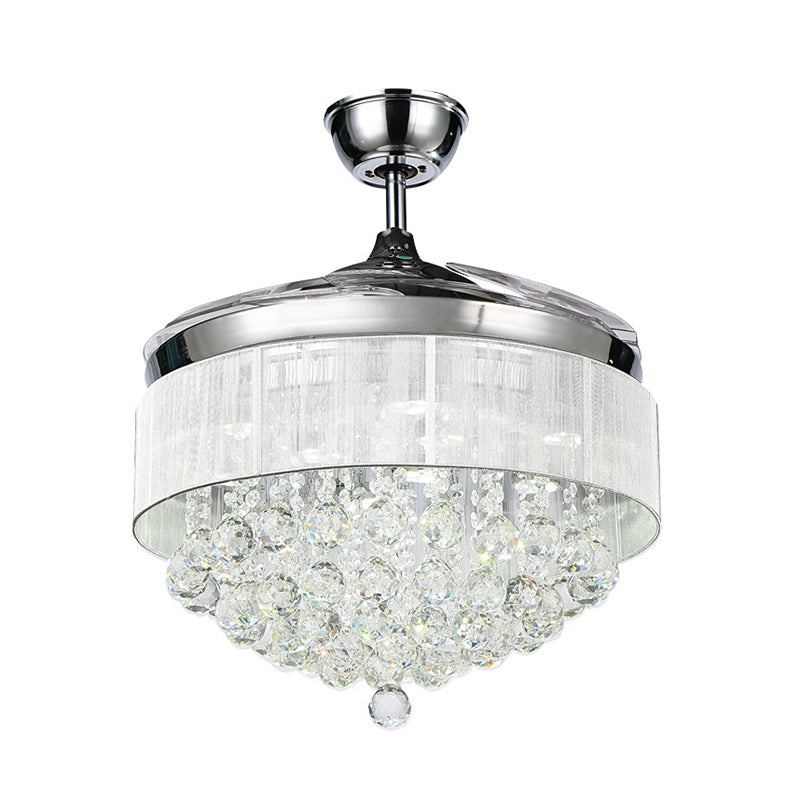 4-Blade LED Parlor Semi Mount Lighting Minimalist White Ceiling Fan Lamp with Tapered Crystal Strands Shade, 19" W Clearhalo 'Ceiling Fans with Lights' 'Ceiling Fans' 'Modern Ceiling Fans' 'Modern' Lighting' 1725125