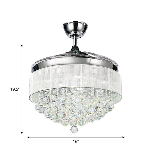 4-Blade LED Parlor Semi Mount Lighting Minimalist White Ceiling Fan Lamp with Tapered Crystal Strands Shade, 19" W Clearhalo 'Ceiling Fans with Lights' 'Ceiling Fans' 'Modern Ceiling Fans' 'Modern' Lighting' 1725126