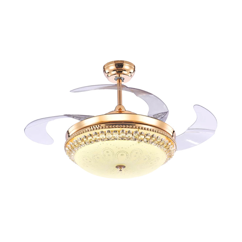 Gold LED Dome Hanging Fan Lamp Fixture Minimalism Frosted Glass 3 Blades Semi Mount Lighting, 19" Wide Clearhalo 'Ceiling Fans with Lights' 'Ceiling Fans' 'Modern Ceiling Fans' 'Modern' Lighting' 1725128