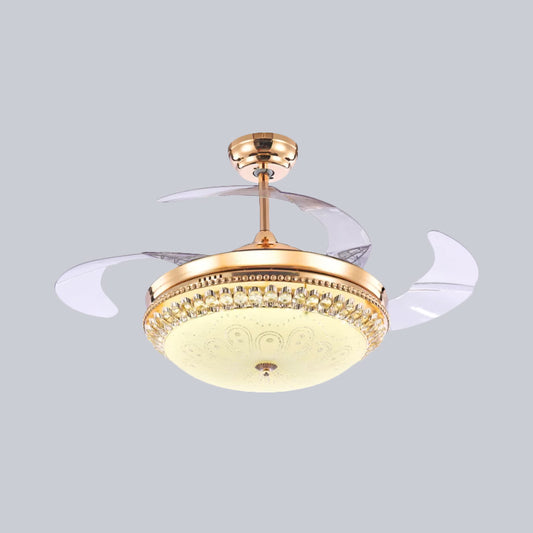 Gold LED Dome Hanging Fan Lamp Fixture Minimalism Frosted Glass 3 Blades Semi Mount Lighting, 19" Wide Clearhalo 'Ceiling Fans with Lights' 'Ceiling Fans' 'Modern Ceiling Fans' 'Modern' Lighting' 1725129