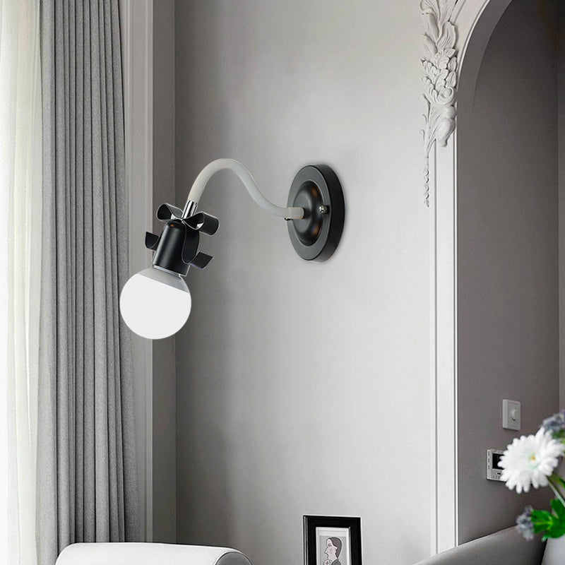 Metal Bare Bulb Wall Light with Bow Single Head Nordic Style Wall Lamp for Kindergarten Black Clearhalo 'Wall Lamps & Sconces' 'Wall Lights' Lighting' 172513