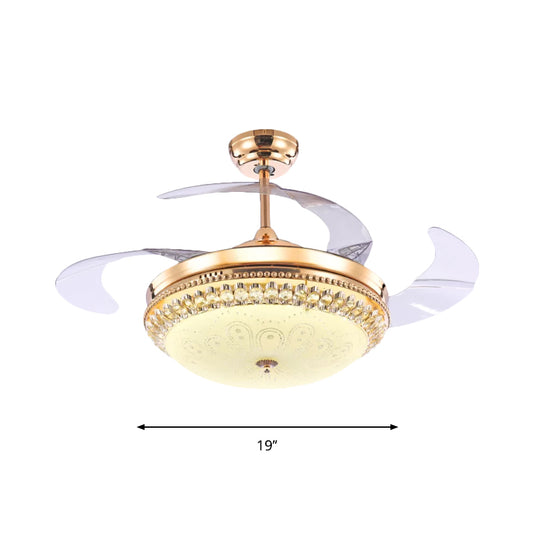 Gold LED Dome Hanging Fan Lamp Fixture Minimalism Frosted Glass 3 Blades Semi Mount Lighting, 19" Wide Clearhalo 'Ceiling Fans with Lights' 'Ceiling Fans' 'Modern Ceiling Fans' 'Modern' Lighting' 1725130