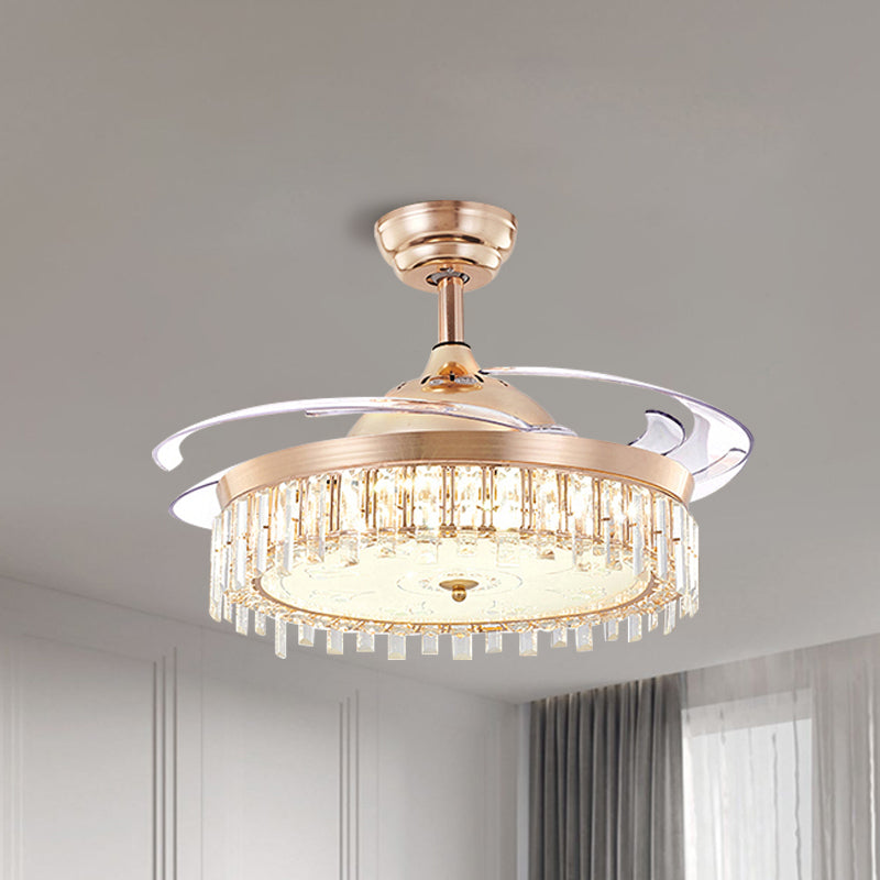 Circular Crystal Ceiling Fan Light Simple LED Gold Semi Flush Mount Lamp with 4-Blade, 19" Width Gold Clearhalo 'Ceiling Fans with Lights' 'Ceiling Fans' 'Modern Ceiling Fans' 'Modern' Lighting' 1725135