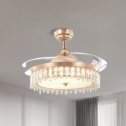 Circular Crystal Ceiling Fan Light Simple LED Gold Semi Flush Mount Lamp with 4-Blade, 19" Width Gold Clearhalo 'Ceiling Fans with Lights' 'Ceiling Fans' 'Modern Ceiling Fans' 'Modern' Lighting' 1725135