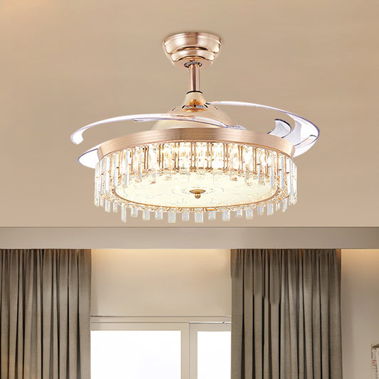 Circular Crystal Ceiling Fan Light Simple LED Gold Semi Flush Mount Lamp with 4-Blade, 19" Width Clearhalo 'Ceiling Fans with Lights' 'Ceiling Fans' 'Modern Ceiling Fans' 'Modern' Lighting' 1725136