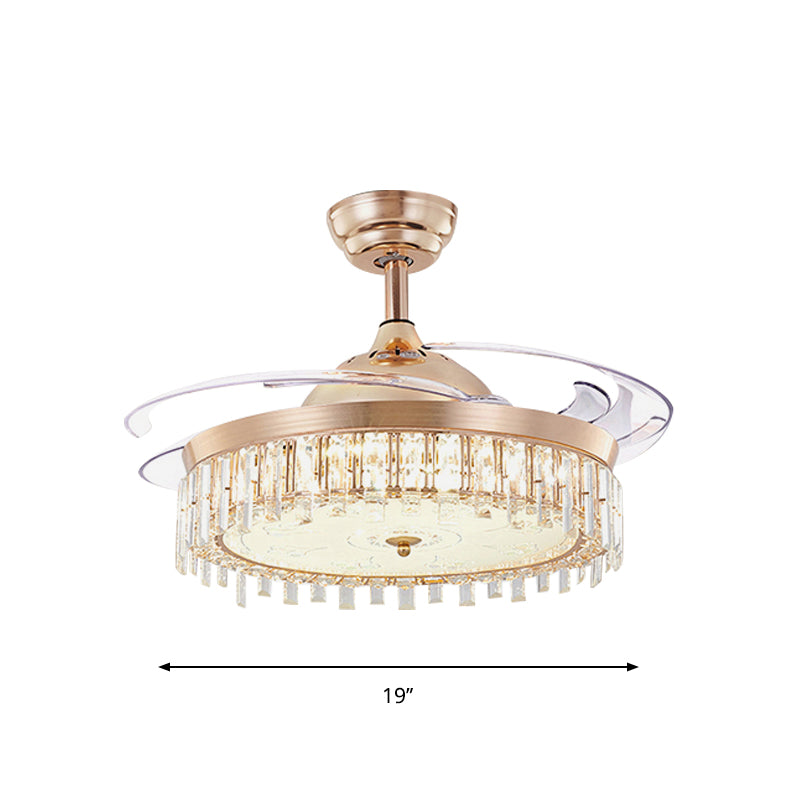 Circular Crystal Ceiling Fan Light Simple LED Gold Semi Flush Mount Lamp with 4-Blade, 19" Width Clearhalo 'Ceiling Fans with Lights' 'Ceiling Fans' 'Modern Ceiling Fans' 'Modern' Lighting' 1725138