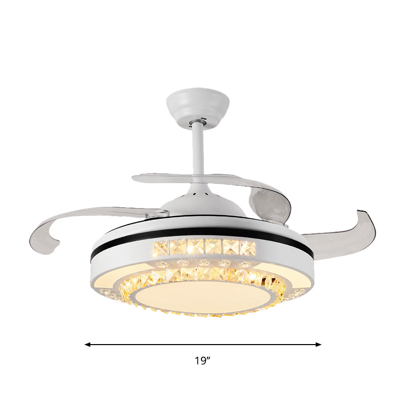 Hand-Cut Crystal Round Semi Flush Mount Modern 19" W LED White Pendant Fan Light Fixture with 4 Blades Clearhalo 'Ceiling Fans with Lights' 'Ceiling Fans' 'Modern Ceiling Fans' 'Modern' Lighting' 1725146