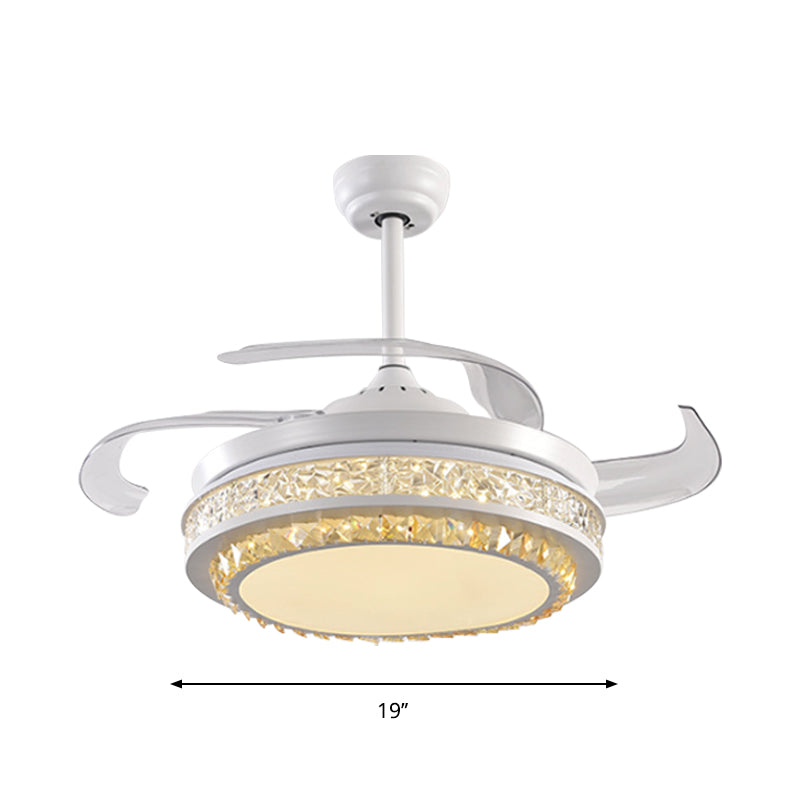 Hand-Cut Crystal Round Semi Flush Mount Modern 19" W LED White Pendant Fan Light Fixture with 4 Blades Clearhalo 'Ceiling Fans with Lights' 'Ceiling Fans' 'Modern Ceiling Fans' 'Modern' Lighting' 1725151