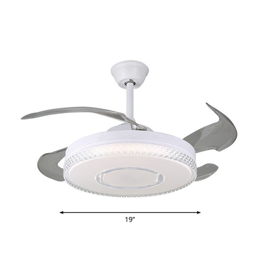White LED Circle Pendant Fan Lighting Modernist Acrylic Semi Flush Mount Light with 4 Blades, 19" Wide Clearhalo 'Ceiling Fans with Lights' 'Ceiling Fans' 'Modern Ceiling Fans' 'Modern' Lighting' 1725175