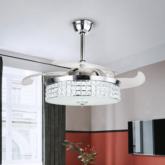 3 Blades Round Parlor Ceiling Fan Lamp LED Modern Semi Flush Mount Light in Chrome, 19" Width Clearhalo 'Ceiling Fans with Lights' 'Ceiling Fans' 'Modern Ceiling Fans' 'Modern' Lighting' 1725198