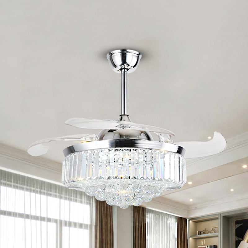 16" W Circle Semi Mount Lighting Modernism Crystal LED Chrome Pendant Fan Light Fixture with 3-Blade Chrome Clearhalo 'Ceiling Fans with Lights' 'Ceiling Fans' 'Modern Ceiling Fans' 'Modern' Lighting' 1725201