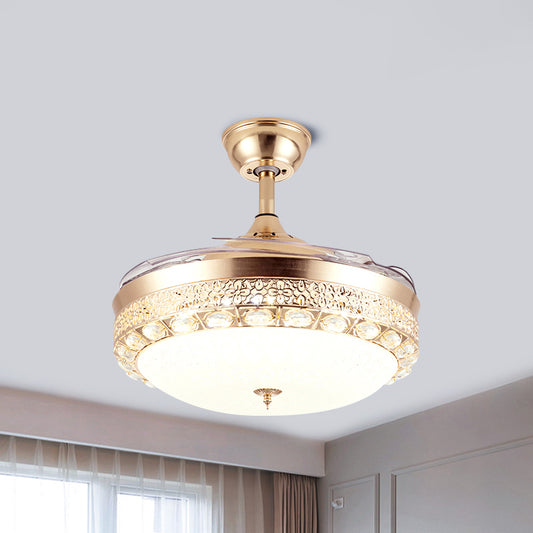 Contemporary Dome Semi Flush Mount Frosted Glass LED Parlor Ceiling Fan Lamp in Gold with 3 Blades, 19" Wide Gold Clearhalo 'Ceiling Fans with Lights' 'Ceiling Fans' 'Modern Ceiling Fans' 'Modern' Lighting' 1725209