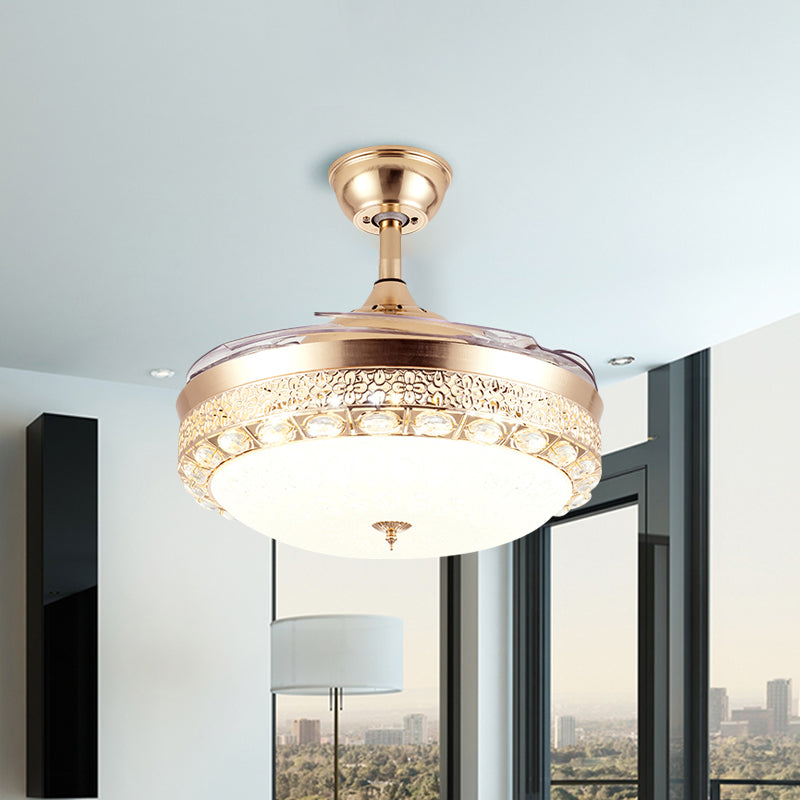Contemporary Dome Semi Flush Mount Frosted Glass LED Parlor Ceiling Fan Lamp in Gold with 3 Blades, 19" Wide Clearhalo 'Ceiling Fans with Lights' 'Ceiling Fans' 'Modern Ceiling Fans' 'Modern' Lighting' 1725210