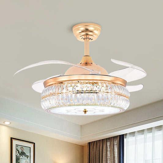 Gold LED Circular Ceiling Fan Lighting Simplicity Beveled Crystal Semi-Flush Mount with 4 Blades, 19" W Clearhalo 'Ceiling Fans with Lights' 'Ceiling Fans' 'Modern Ceiling Fans' 'Modern' Lighting' 1725226