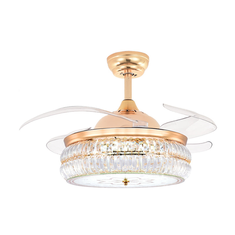 Gold LED Circular Ceiling Fan Lighting Simplicity Beveled Crystal Semi-Flush Mount with 4 Blades, 19" W Clearhalo 'Ceiling Fans with Lights' 'Ceiling Fans' 'Modern Ceiling Fans' 'Modern' Lighting' 1725227