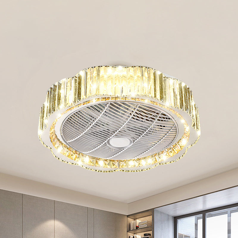 Round/Floral Clear Crystal Semi Flush Minimalism 19.5" Width LED Gold Ceiling Fan Light with 3-Blade Clearhalo 'Ceiling Fans with Lights' 'Ceiling Fans' 'Modern Ceiling Fans' 'Modern' Lighting' 1725230