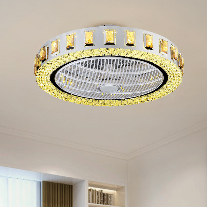 Round/Floral Clear Crystal Semi Flush Minimalism 19.5" Width LED Gold Ceiling Fan Light with 3-Blade Clearhalo 'Ceiling Fans with Lights' 'Ceiling Fans' 'Modern Ceiling Fans' 'Modern' Lighting' 1725234