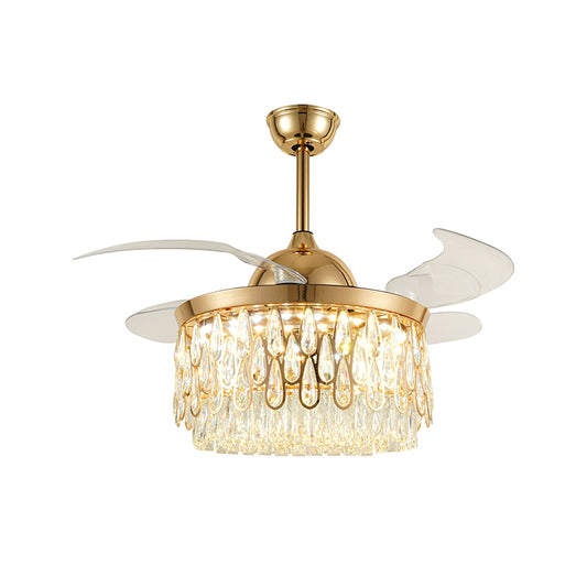 Tiered Crystal Ceiling Fan Light Modern 19" W LED Gold Semi Flush Mount with 4 Blades for Living Room Clearhalo 'Ceiling Fans with Lights' 'Ceiling Fans' 'Modern Ceiling Fans' 'Modern' Lighting' 1725244