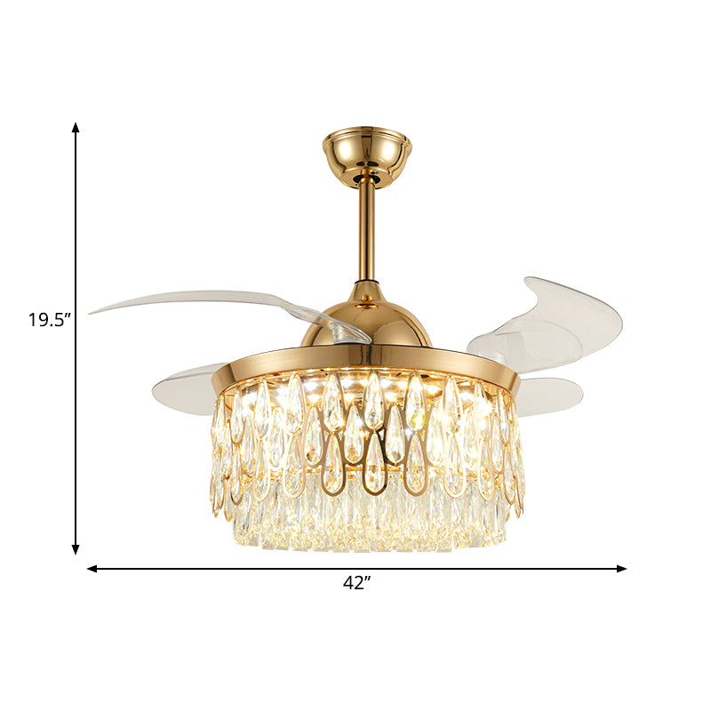 Tiered Crystal Ceiling Fan Light Modern 19" W LED Gold Semi Flush Mount with 4 Blades for Living Room Clearhalo 'Ceiling Fans with Lights' 'Ceiling Fans' 'Modern Ceiling Fans' 'Modern' Lighting' 1725245