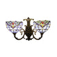 Baroque Style Bowl Wall Lamp Stained Glass Double Wall Sconce Lighting in Brown/Blue for Dining Room Clearhalo 'Industrial' 'Middle century wall lights' 'Tiffany wall lights' 'Tiffany' 'Wall Lamps & Sconces' 'Wall Lights' Lighting' 172525