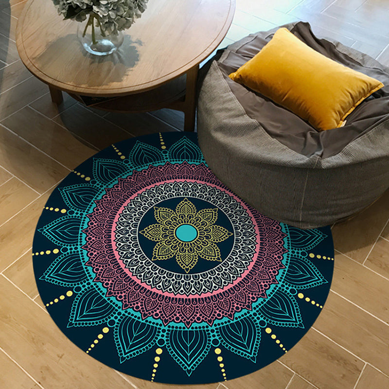 Moroccan Floral Pattern Rug Multicolor Polyester Rug Washable Pet Friendly Non-Slip Area Rug for Living Room Navy Clearhalo 'Area Rug' 'Moroccan' 'Rugs' Rug' 1725254