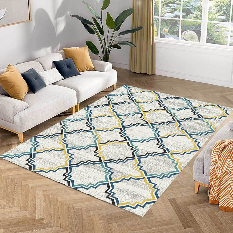 Stylish Striped Pattern Rug with Flower Grey and Yellow Bohemian Rug Synthetics Pet Friendly Non-Slip Backing Washable Area Rug for Living Room Light Gray Clearhalo 'Area Rug' 'Moroccan' 'Rugs' Rug' 1725304