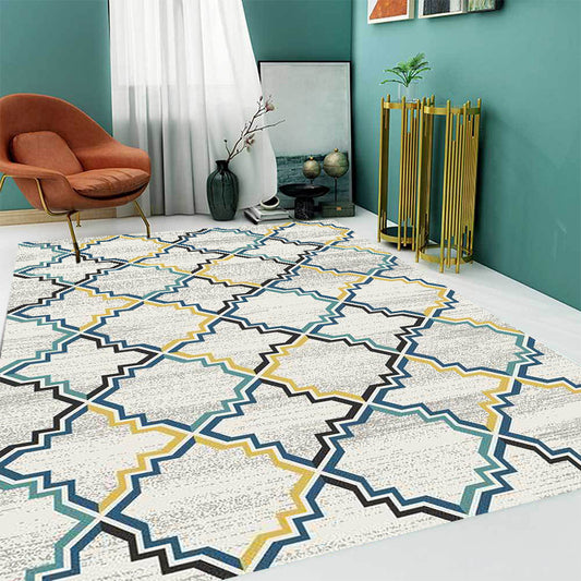 Stylish Striped Pattern Rug with Flower Grey and Yellow Bohemian Rug Synthetics Pet Friendly Non-Slip Backing Washable Area Rug for Living Room Clearhalo 'Area Rug' 'Moroccan' 'Rugs' Rug' 1725305