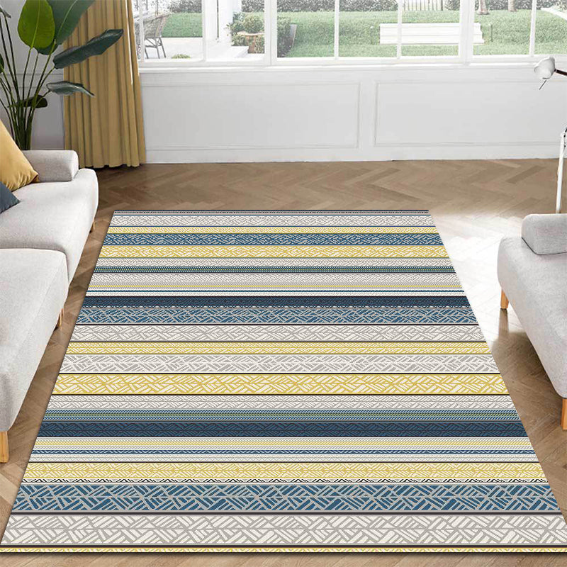Stylish Striped Pattern Rug with Flower Grey and Yellow Bohemian Rug Synthetics Pet Friendly Non-Slip Backing Washable Area Rug for Living Room Clearhalo 'Area Rug' 'Moroccan' 'Rugs' Rug' 1725312