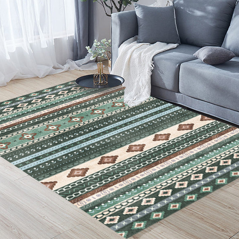 Multicolor Vintage Rug Polyester Tribal Stripe Pattern Rug Pet Friendly Washable Anti-Slip Backing Carpet for Decoration Green Clearhalo 'Area Rug' 'Bohemian' 'Rugs' Rug' 1725314