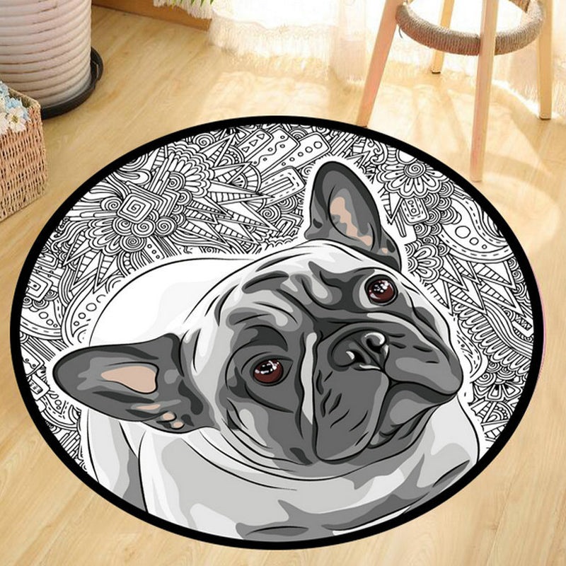 Grey and Yellow Kids Rug Polyester Dog and Cat Pattern Rug Pet Friendly Washable Anti-Slip Backing Carpet for Decoration Grey Clearhalo 'Area Rug' 'Rug' 1725372