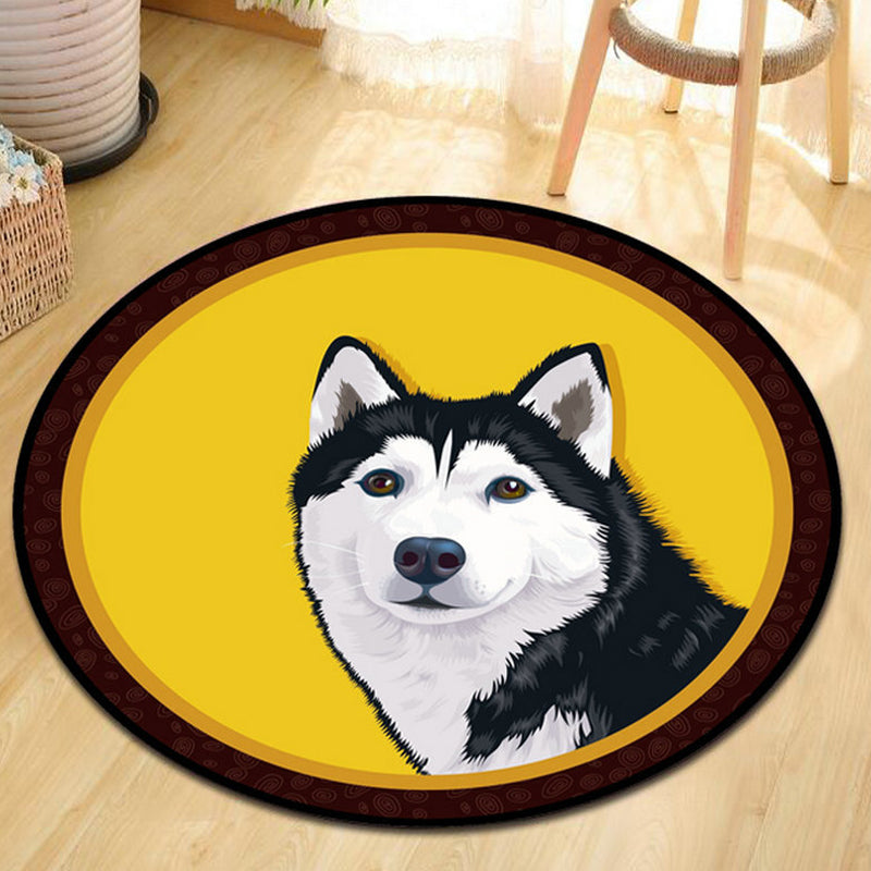 Grey and Yellow Kids Rug Polyester Dog and Cat Pattern Rug Pet Friendly Washable Anti-Slip Backing Carpet for Decoration Yellow Clearhalo 'Area Rug' 'Rug' 1725377