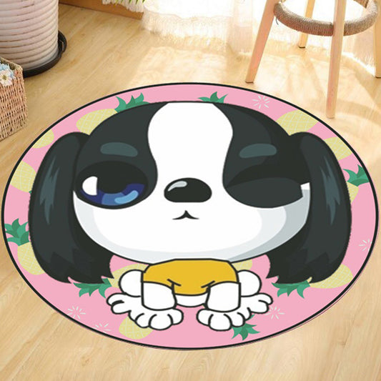 Grey and Yellow Kids Rug Polyester Dog and Cat Pattern Rug Pet Friendly Washable Anti-Slip Backing Carpet for Decoration Pink