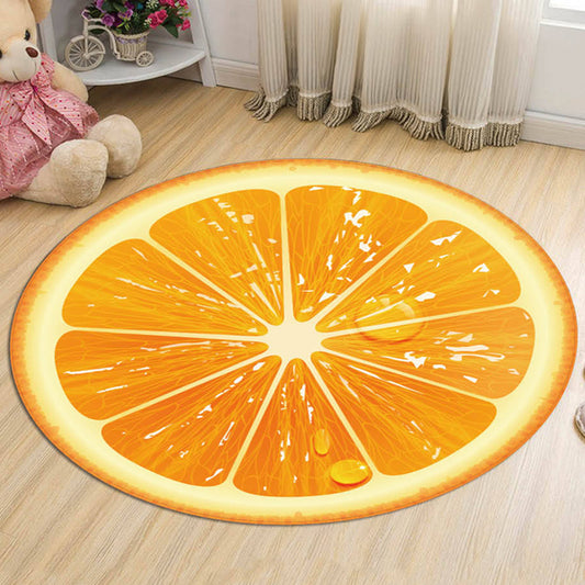 Kids Fruit Pattern Rug Yellow and Green Polyester Rug Washable Pet Friendly Non-Slip Area Rug for Child's Bedroom Orange