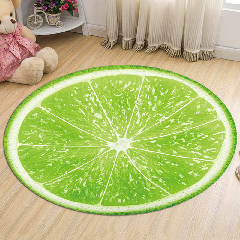 Kids Fruit Pattern Rug Yellow and Green Polyester Rug Washable Pet Friendly Non-Slip Area Rug for Child's Bedroom Green Clearhalo 'Area Rug' 'Rug' 1725397