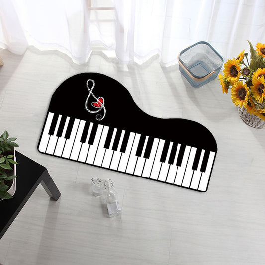 Unusual Piano Pattern Rug with Note Multicolor Kids Rug Polyester Washable Pet Friendly Anti-Slip Carpet for Children's Room White