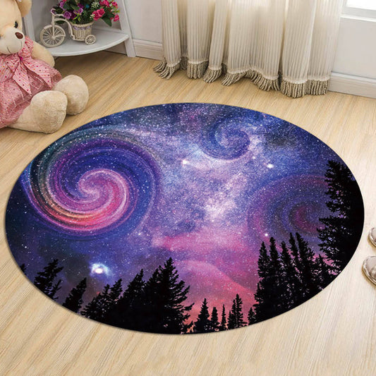 Nordic Galaxy Pattern Rug Black and Blue Kids Rug Polyester Pet Friendly Washable Area Rug for Nursery Dark Purple