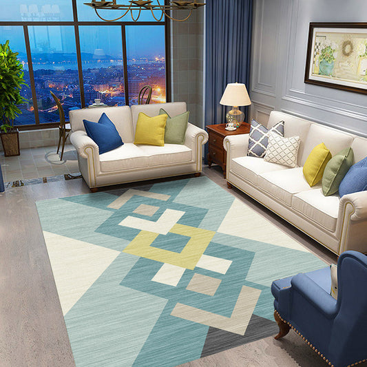 Colorful Geometric Pattern Rug Blue Modernist Rug Polyester Washable Pet Friendly Anti-Slip Carpet for Living Room Lake Green Clearhalo 'Area Rug' 'Modern' 'Rugs' Rug' 1725431