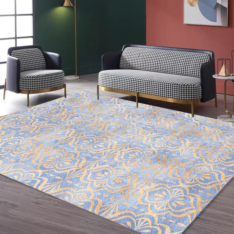 Retro Tribal Geometric Pattern Rug Brown and Blue Rug Polyester Washable Pet Friendly Anti-Slip Carpet for Living Room Clearhalo 'Area Rug' 'Moroccan' 'Rugs' Rug' 1725434