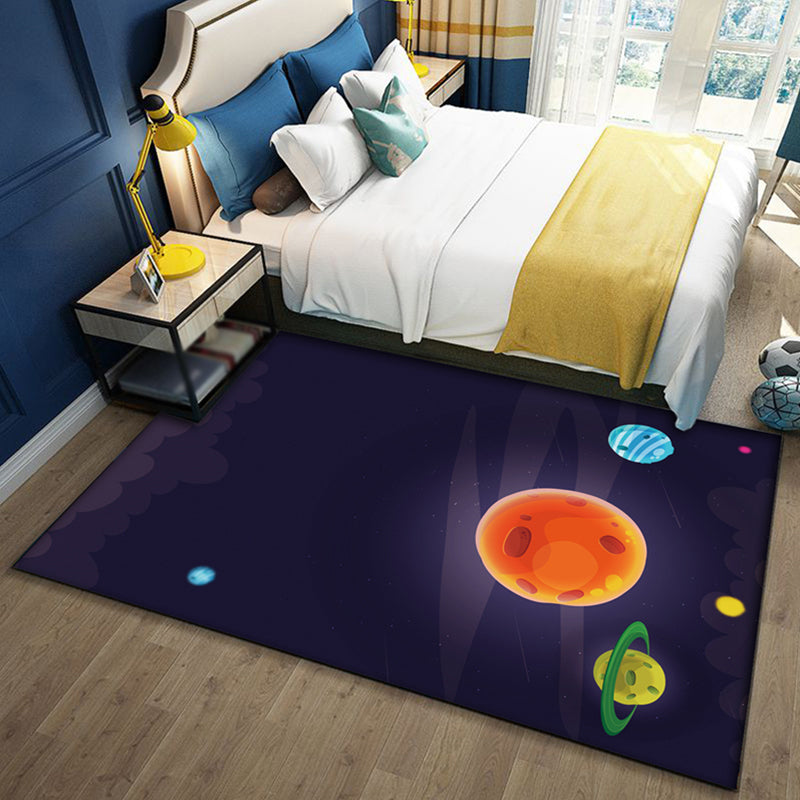 Kids Outer Space Pattern Rug with Spaceship Multicolor Polyester Rug Washable Pet Friendly Non-Slip Area Rug for Child's Bedroom Green Clearhalo 'Area Rug' 'Rug' 1725452