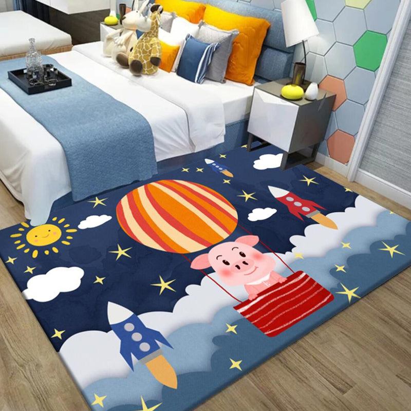 Kids Outer Space Pattern Rug with Spaceship Multicolor Polyester Rug Washable Pet Friendly Non-Slip Area Rug for Child's Bedroom Red Clearhalo 'Area Rug' 'Rug' 1725459