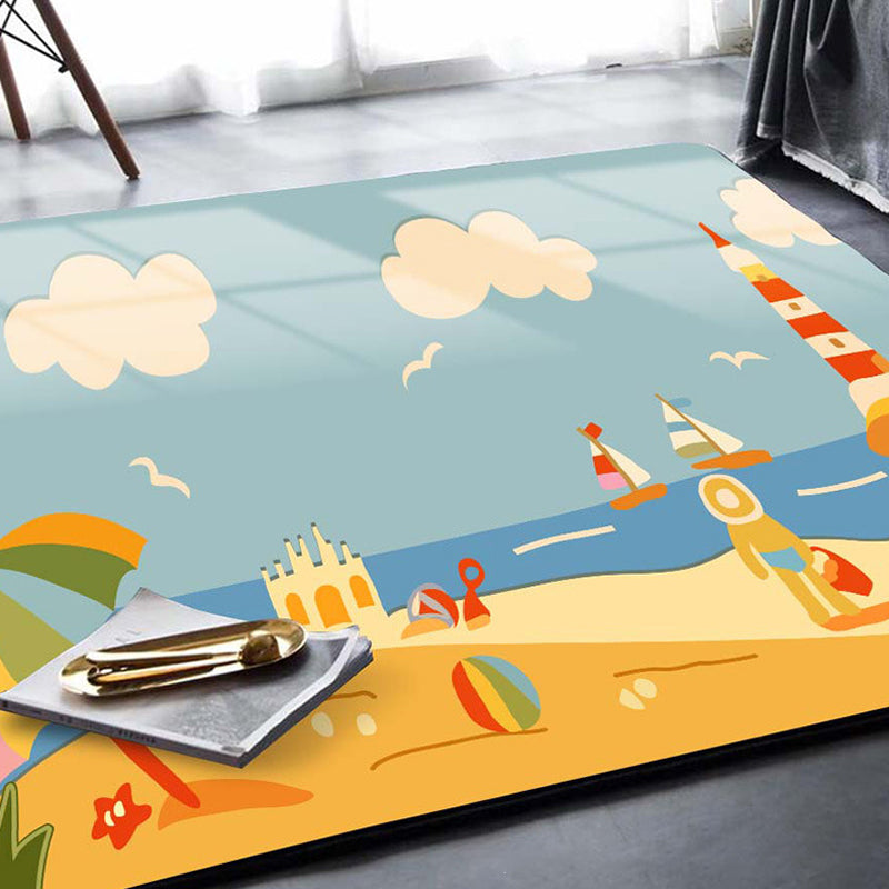 Kids Plant Pattern Rug Green and Blue Polyester Rug Washable Pet Friendly Non-Slip Area Rug for Child's Bedroom Blue Clearhalo 'Area Rug' 'Rug' 1725478