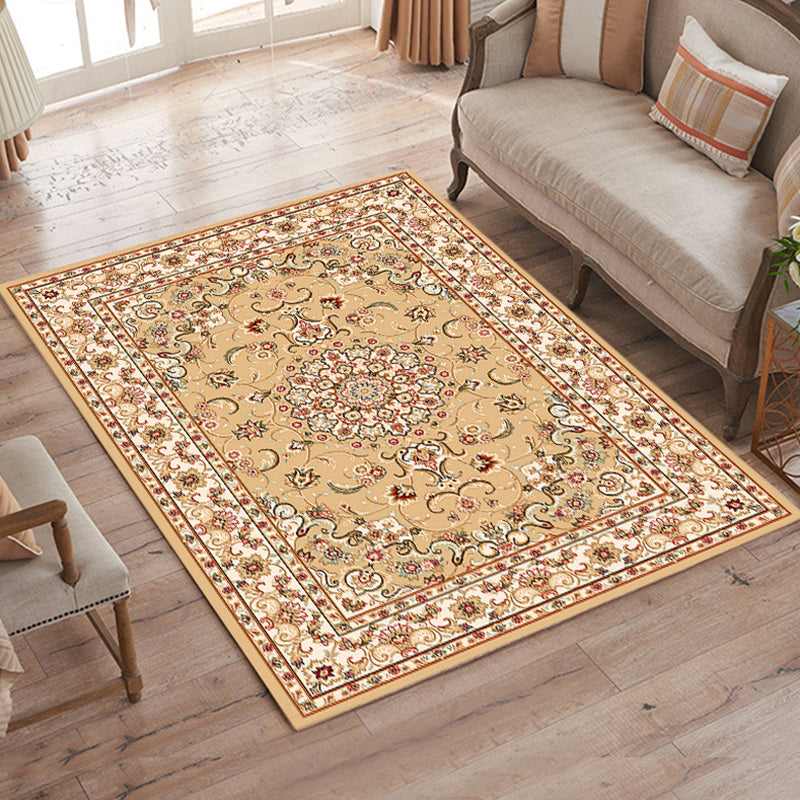 Unique Tribal Flower Pattern Rug Multicolor Bohemian Rug Polyester Pet Friendly Non-Slip Backing Washable Area Rug for Living Room Yellow Clearhalo 'Area Rug' 'Bohemian' 'Rugs' Rug' 1725495