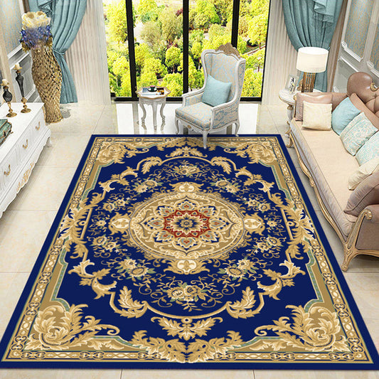 Retro Medallion Pattern Rug Multicolor Rug Synthetics Washable Pet Friendly Anti-Slip Carpet for Living Room Royal Blue