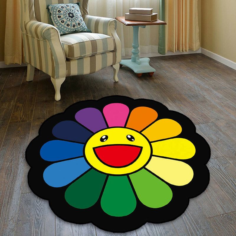 Colorful Flower Pattern Rug Black Multicolor Kids Rug Polyester Pet Friendly Washable Area Rug for Nursery Yellow Clearhalo 'Area Rug' 'Rug' 1725573