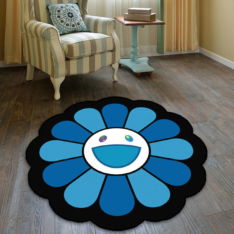 Colorful Flower Pattern Rug Black Multicolor Kids Rug Polyester Pet Friendly Washable Area Rug for Nursery Blue Clearhalo 'Area Rug' 'Rug' 1725580