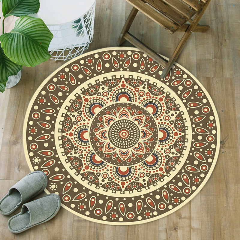 Moroccan Floral Pattern Rug Multicolor Synthetics Rug Washable Pet Friendly Non-Slip Area Rug for Bedroom Dark Brown Clearhalo 'Area Rug' 'Moroccan' 'Rugs' Rug' 1725624